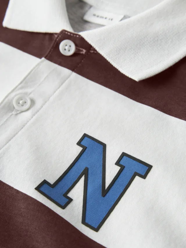 NAME IT KIDS gestreepte polo bruin Bruin/wit