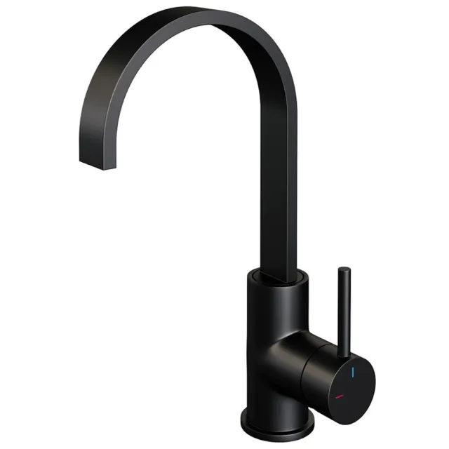 Brauer Wastafelmengkraan Brauer Black Edition Coldstart Opbouw Hoog Plat Gebogen Ronde Hendel Mat Zwart