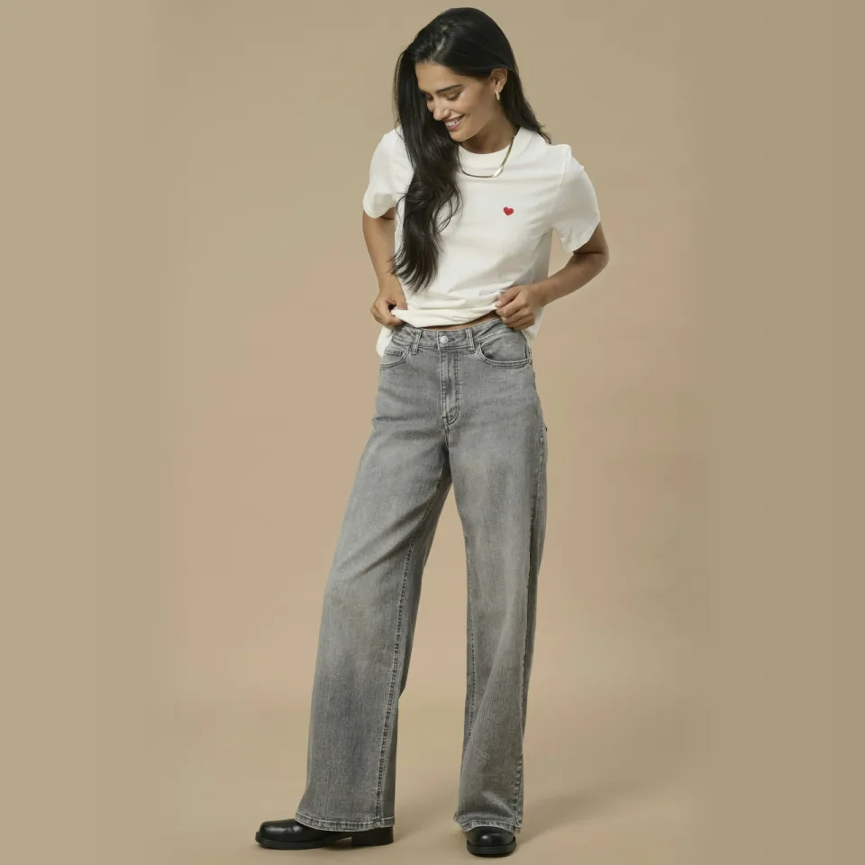 JDY high waist wide leg jeans grey denim, foto 4