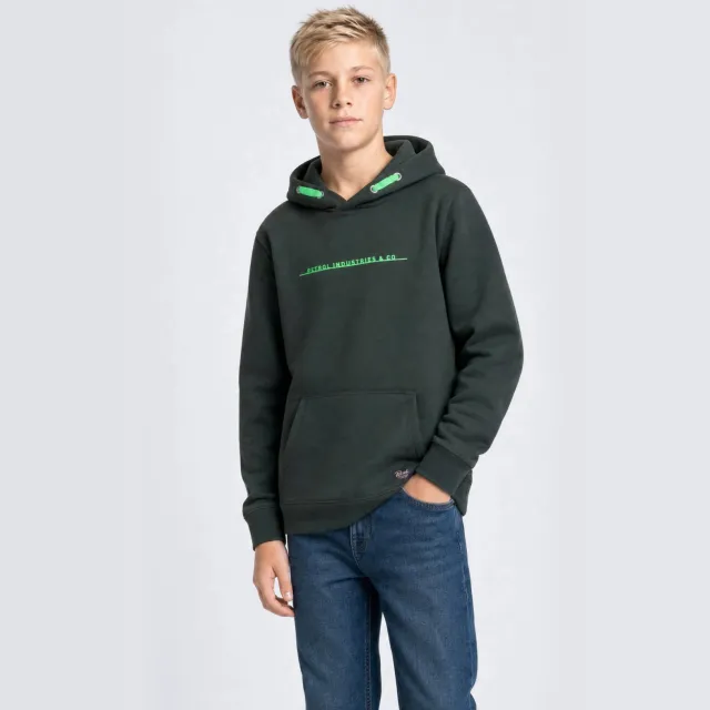 Petrol Industries rechtvallende hoodie met print - donkergroen Donkergroen/felgroen