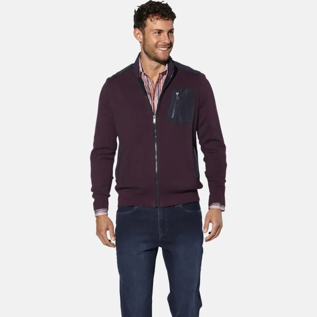 Babista fleecevest met contrast bies Plus Size - donkerrood