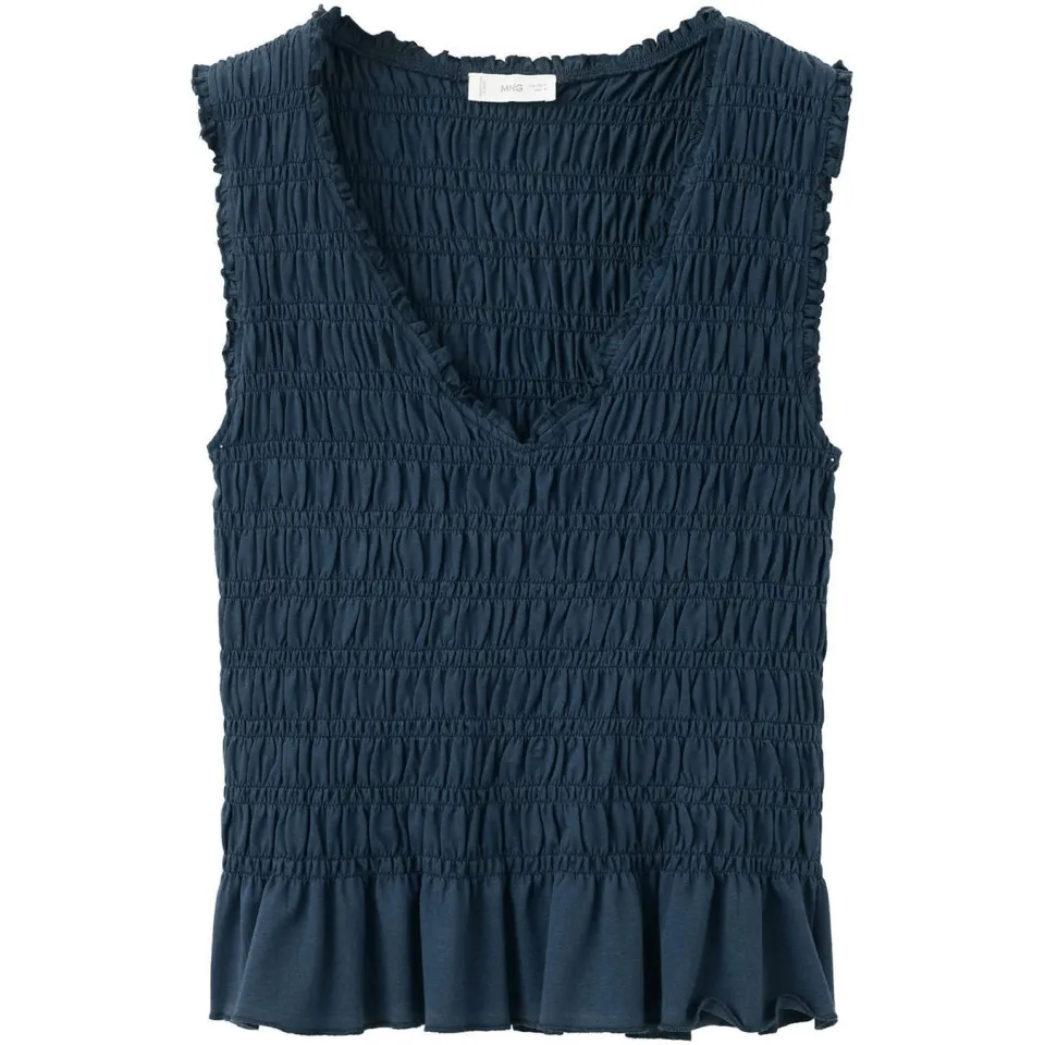 Mango Teen top met peplum en smockwerk donkerblauw, foto 3