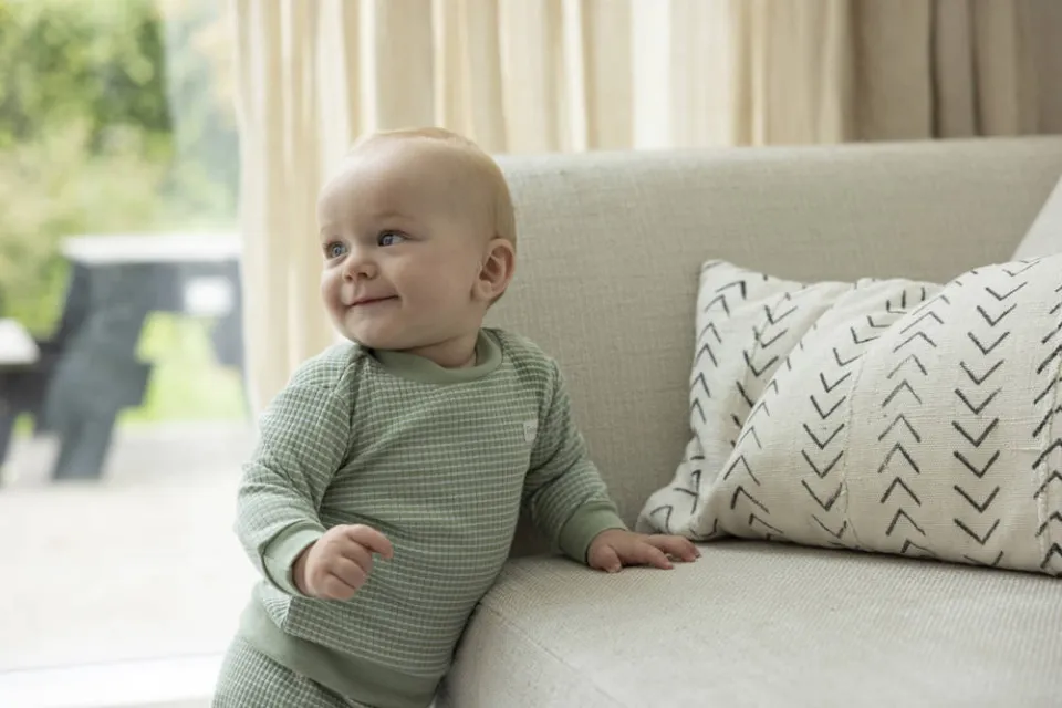 Feetje wafel pyjama groen melange wit, foto 8
