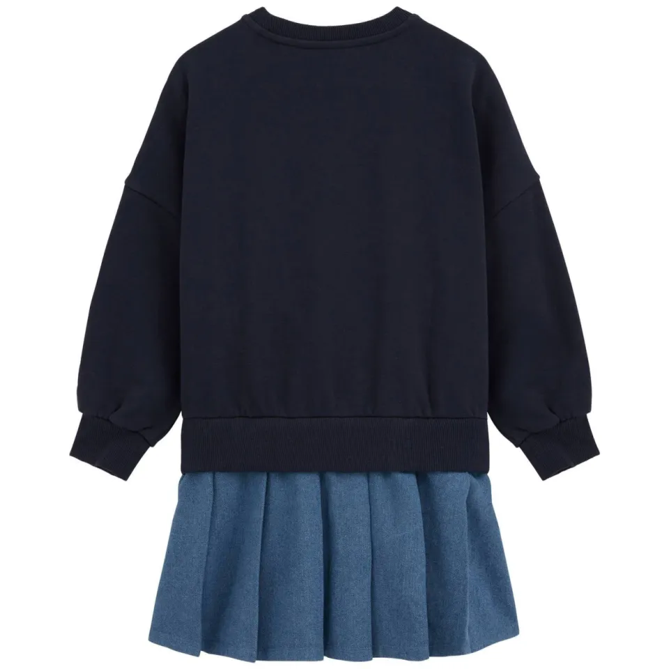 WE Fashion midi sweatjurk donkerblauw/lichtblauw, foto 3