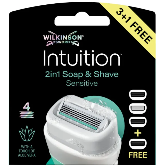 Wilkinson 1+1 gratis: Wilkinson Intuition 2in1 Soap and Shave Navulmesjes 4 stuks