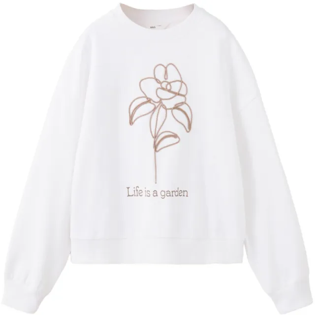Mango Kids oversized sweater met borduursels - naturel wit