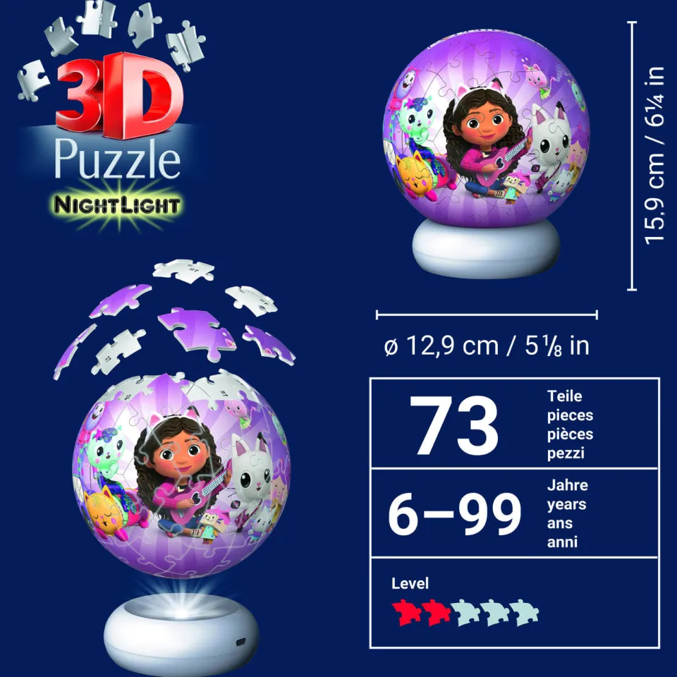 Ravensburger 3D Puzzle NightLight Gabby's Dollhouse - 72 stukjes, foto 5