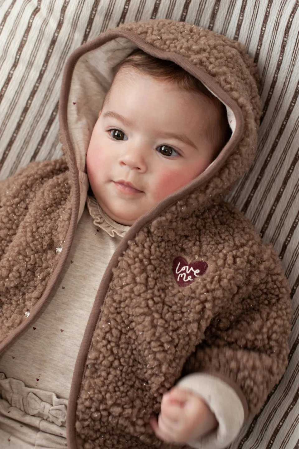 Feetje Built for Fun omkeerbare winterjas taupe Taupe/offwhite