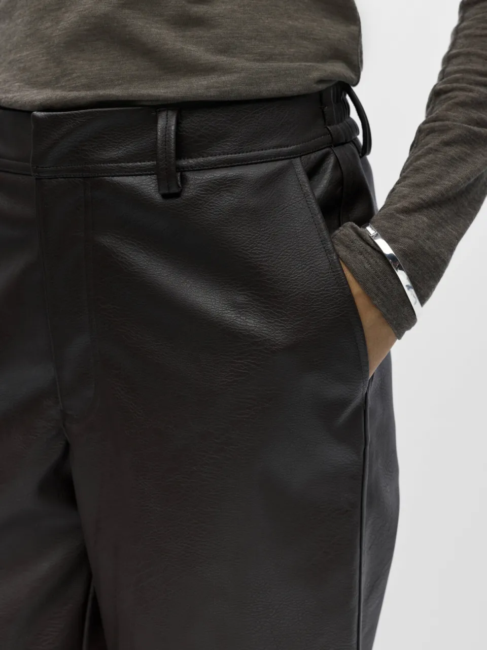Object wide leg casual broek - donkerbruin, foto 4