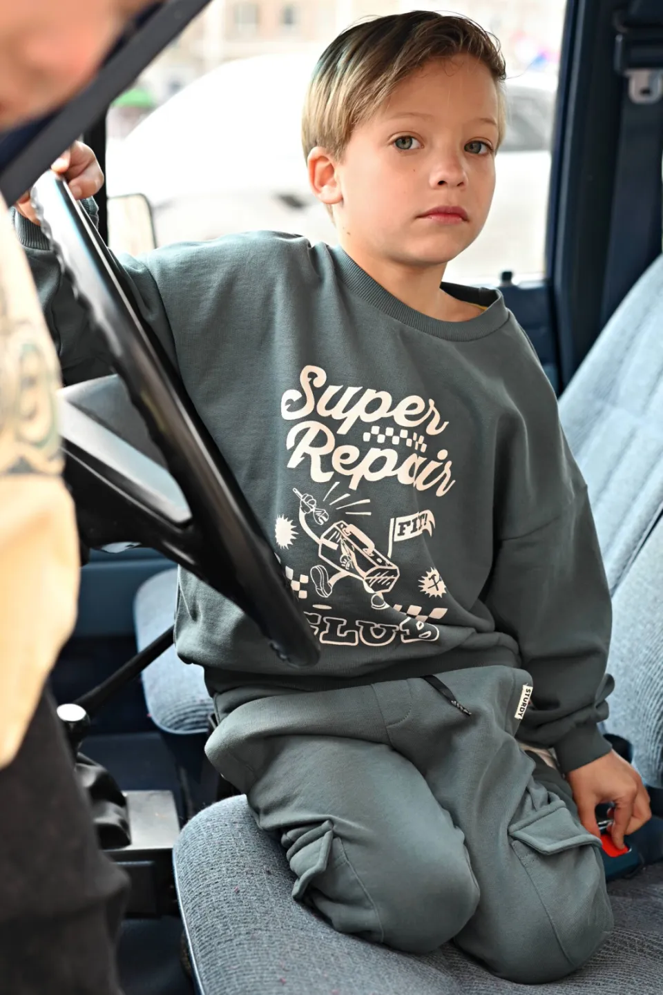 Sturdy oversized sweater met tekst - petrol/ecru, foto 7