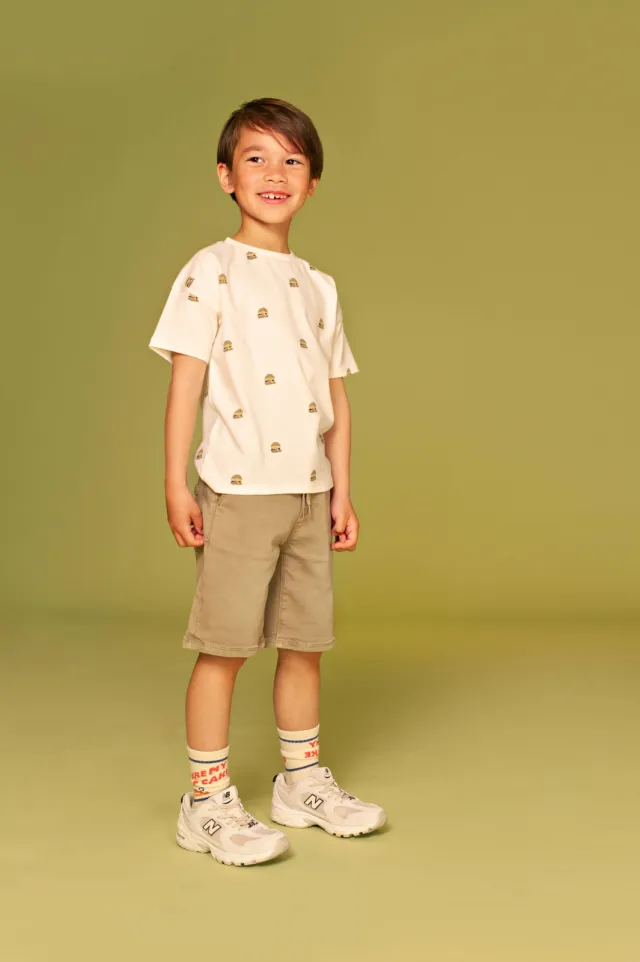 Stains&Stories T-shirt ecru met all-over print