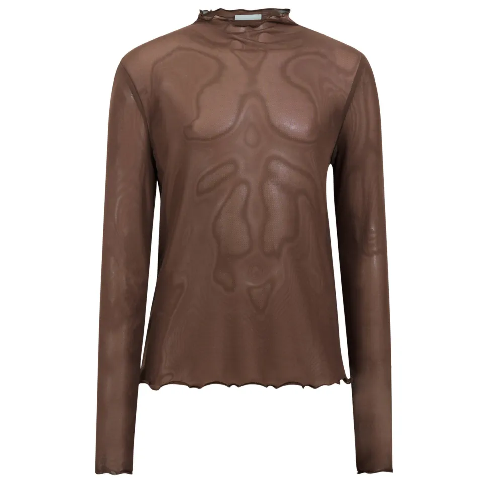 Shoeby mesh longsleeve bruin, foto 2