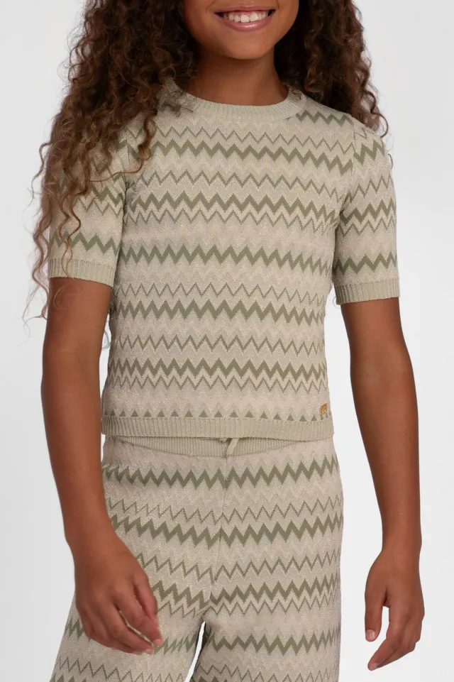 Nik & Nik ajour trui beige Groen