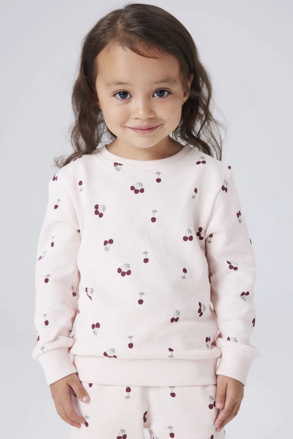 NAME IT MINI sweater met kersenprint lichtroze