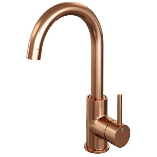 Brauer Wastafelmengkraan Brauer Copper Edition Coldstart Opbouw Hoog Gebogen Ronde Hendel Geborsteld Koper PVD