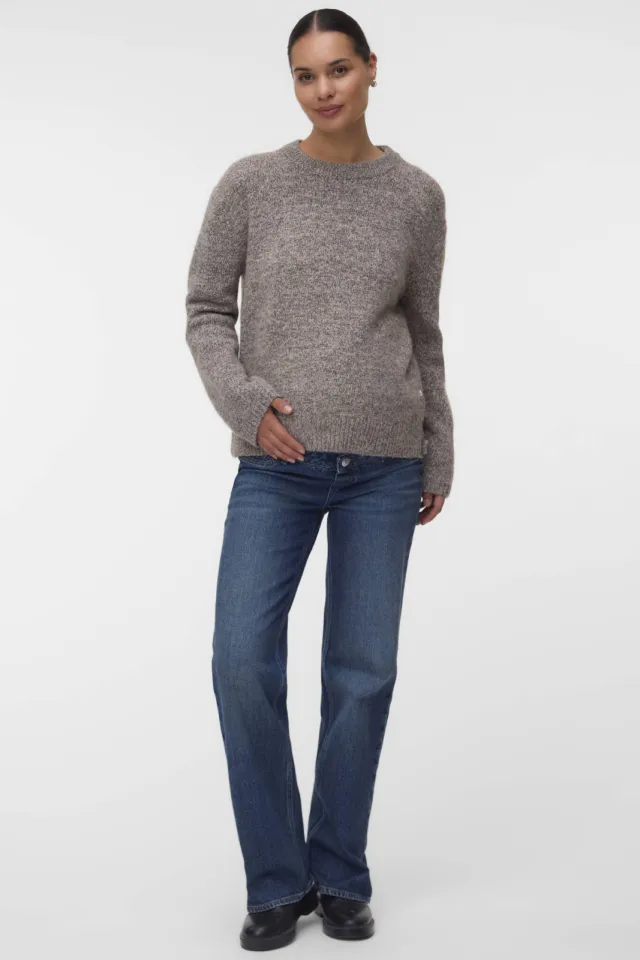 Vero Moda MATERNITY gebreide zwangerschapstrui met split, melée en wol - lichtbruin