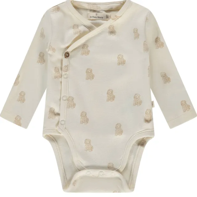 A Tiny Story romper met overslag ecru/lichtbruin