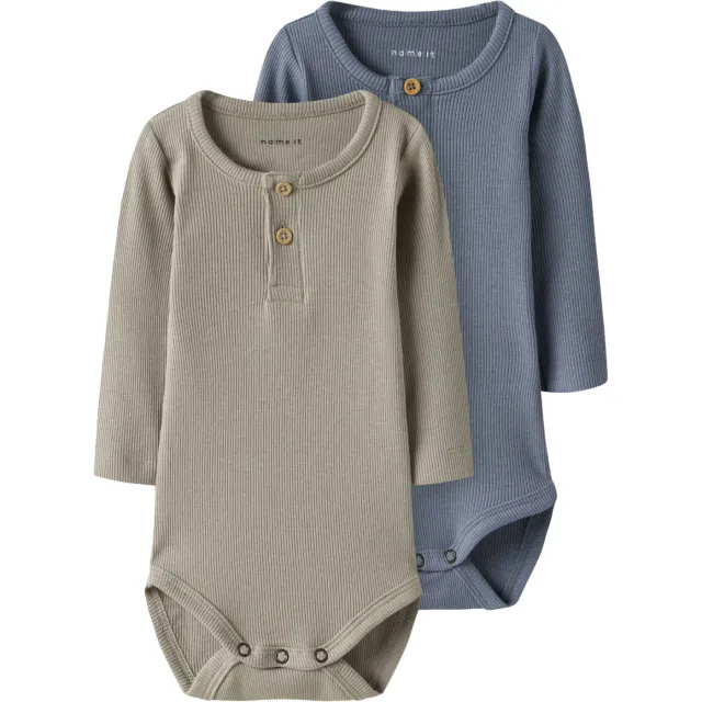 NAME IT BABY romper - lichtblauw/beige (set van 2)