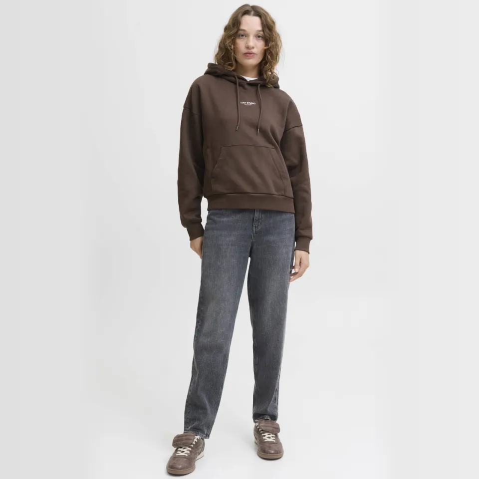 JJXX rechtvallende hoodie - donkerbruin, foto 3
