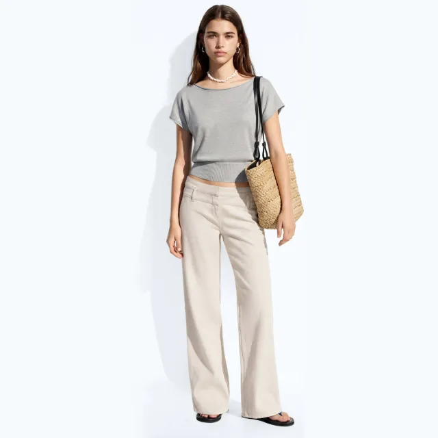 Mango TEEN wide leg jeans - zand