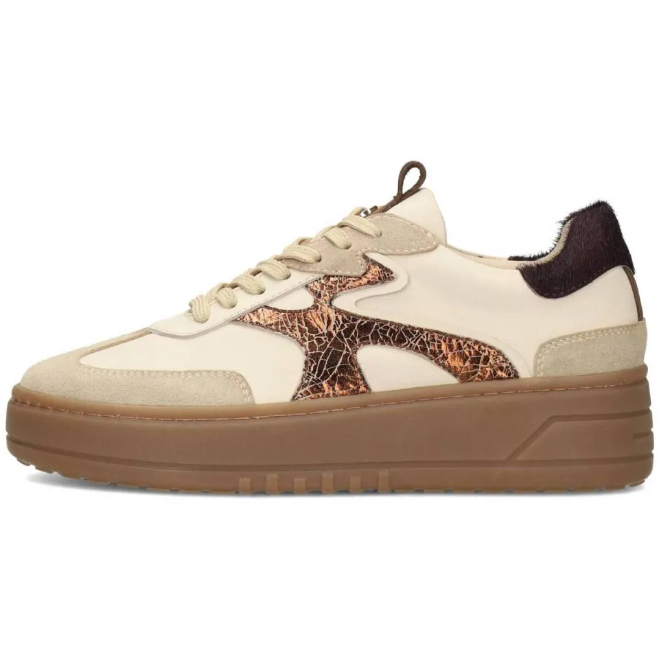 Haboob Aurelie leren sneakers met plateauzool - beige