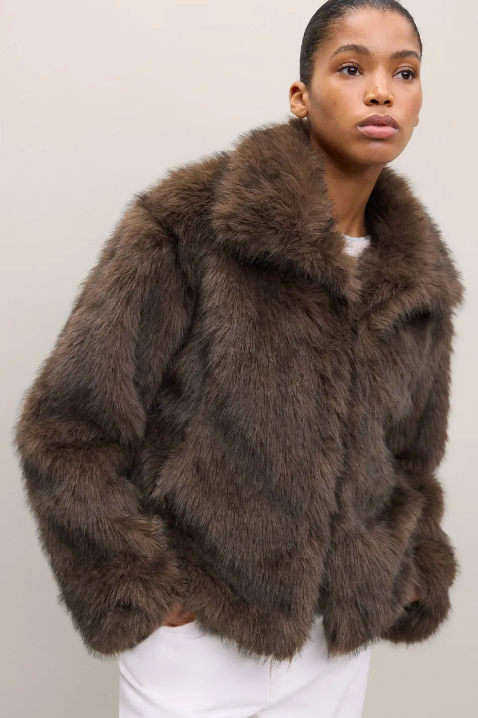 Mango TEEN faux fur jas - bruin, foto 7