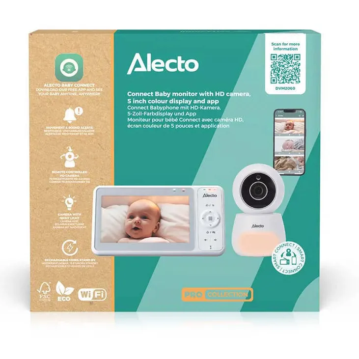 Alecto DVM2060 Babyfoon met HD-camera, groot 5 inch kleurenscherm, nachtlampje en app - Op afstand bestuurbaar - Wit, foto 3