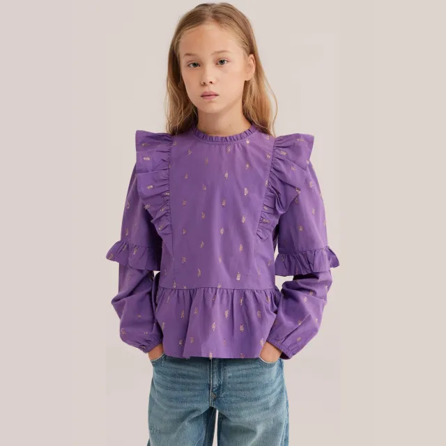 WE Fashion blousetop met ruches en print paars