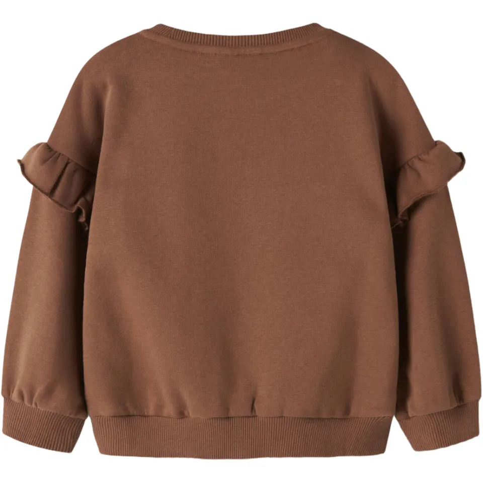 Lil' Atelier MINI loose fit sweater met ruches - bruin, foto 3