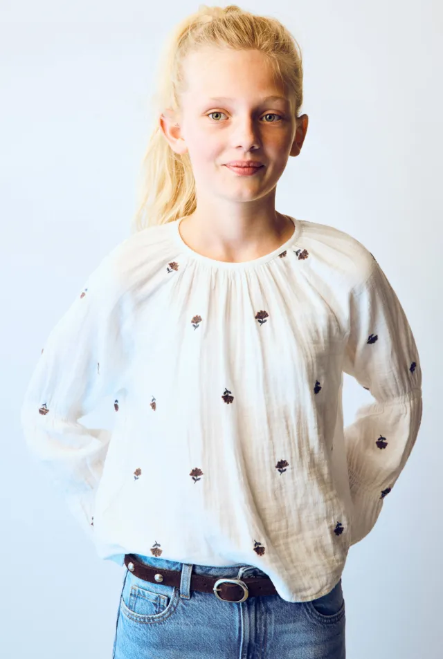 Mango Kids blousetop met borduursels ecru