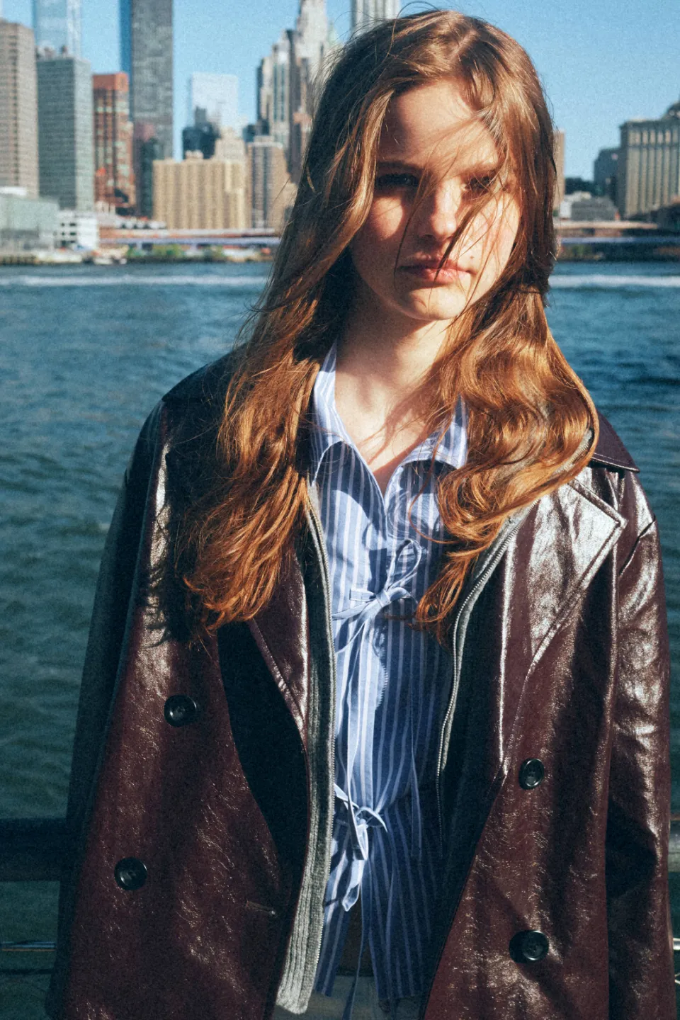 Mango Teen blousetop met krijtstreep lichtblauw