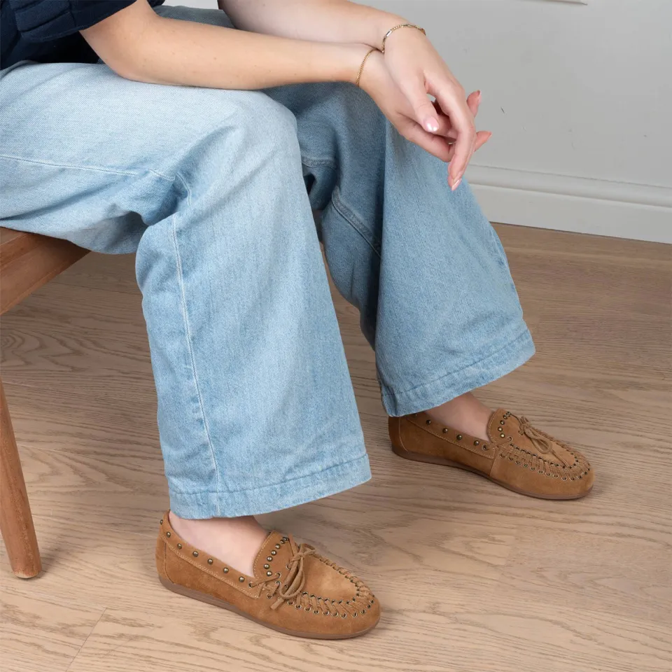 Poelman Kiya suède mocassins met studs - cognac, foto 6