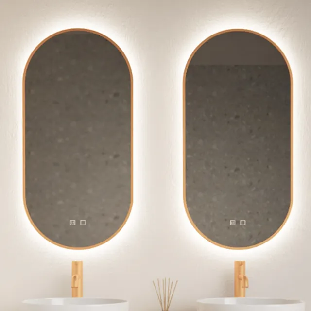 Gliss Design Spiegel Gliss Design Aura 50x100cm Koper Ovaal Met LED Verlichting & Geintegreerde Spiegelverwarming