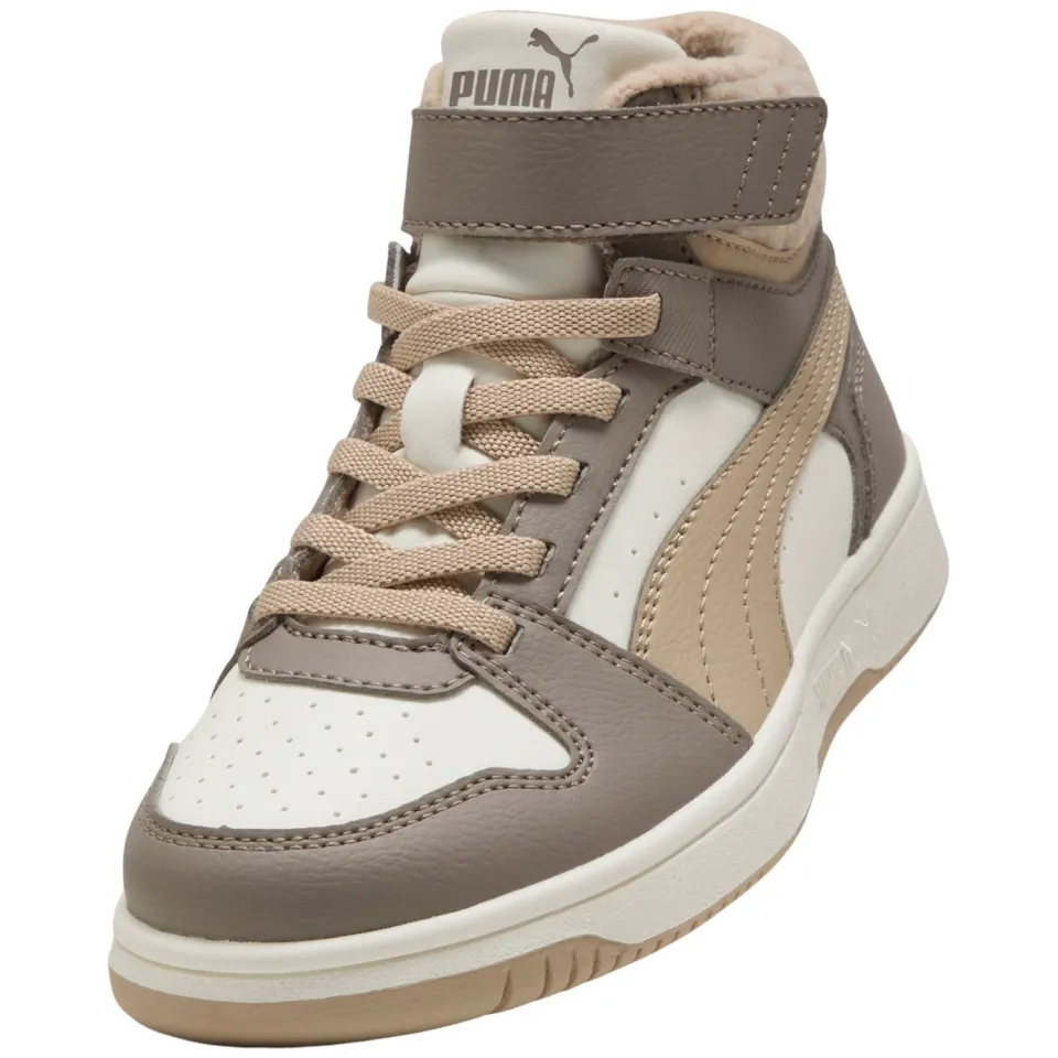 Puma Rebound Slam Mid Cozy sneakers met klittenband grijsbruin/ecru, foto 8