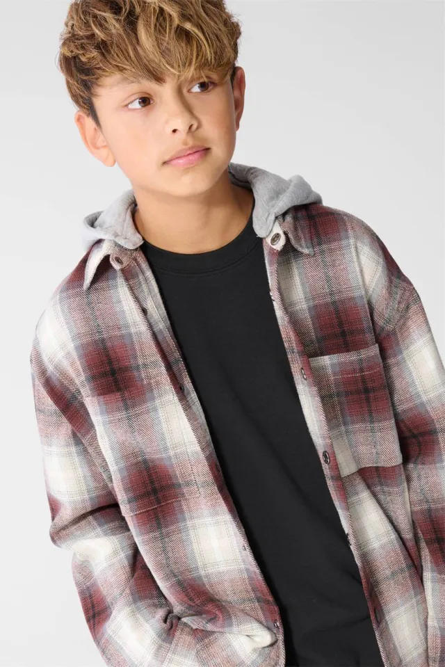 Shoeby flanel geruit overshirt met backprint - lichtbruin/grijs