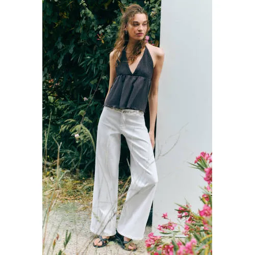 Mango TEEN low waist wide leg jeans met borduursels - wit, foto 4