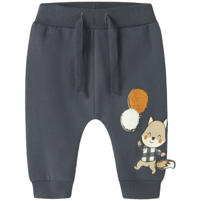 NAME IT BABY joggingbroek met borduursels en print donkerblauw