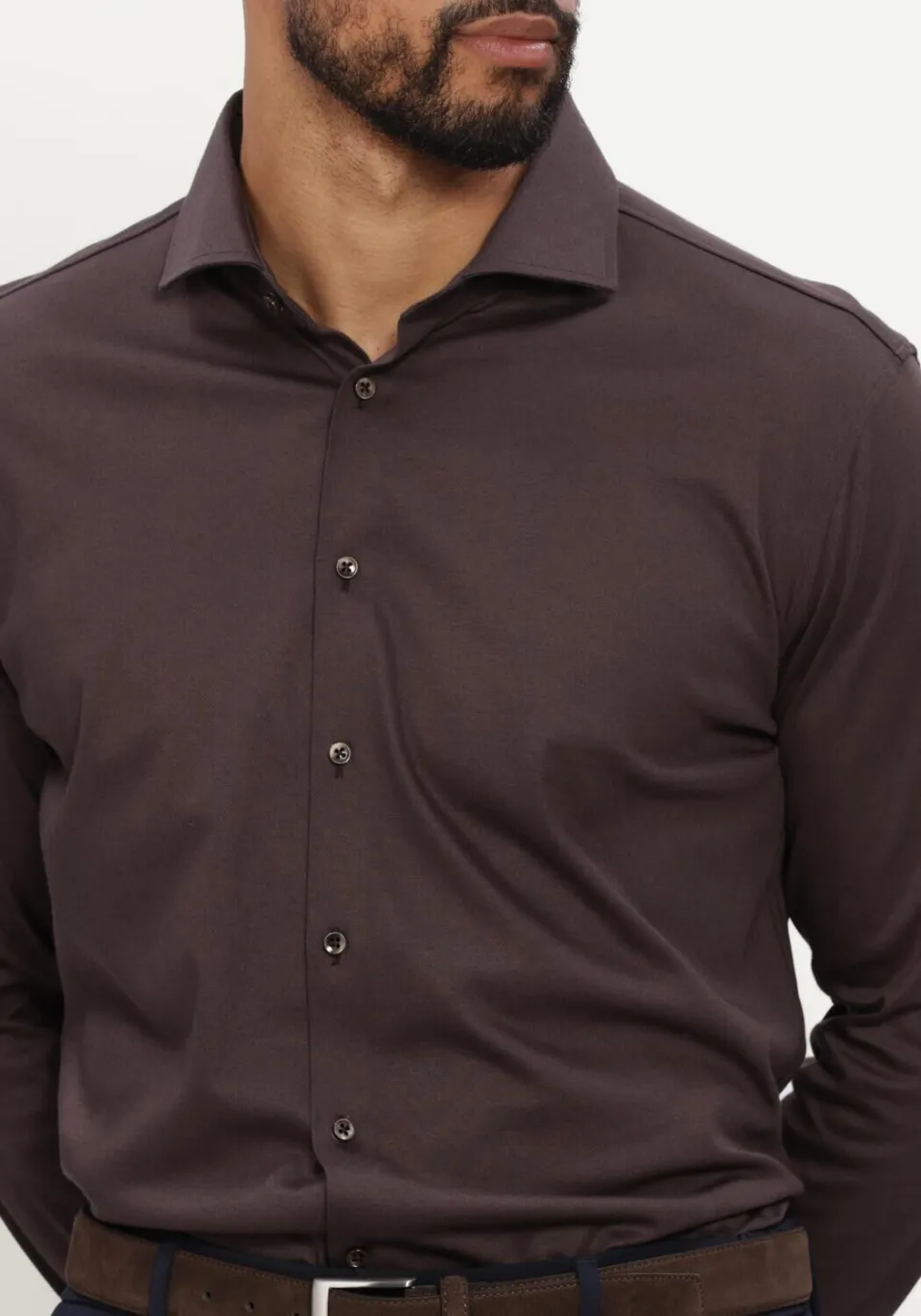 Desoto Luxury Tailored Fit jersey overhemd bruin, foto 4