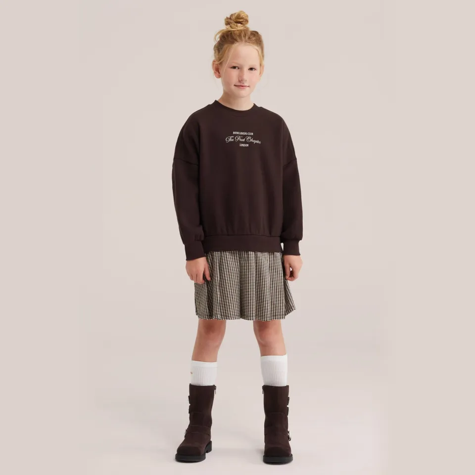 WE Fashion pied-de-poule midi sweatjurk donkerbruin beige donkerbruin/beige