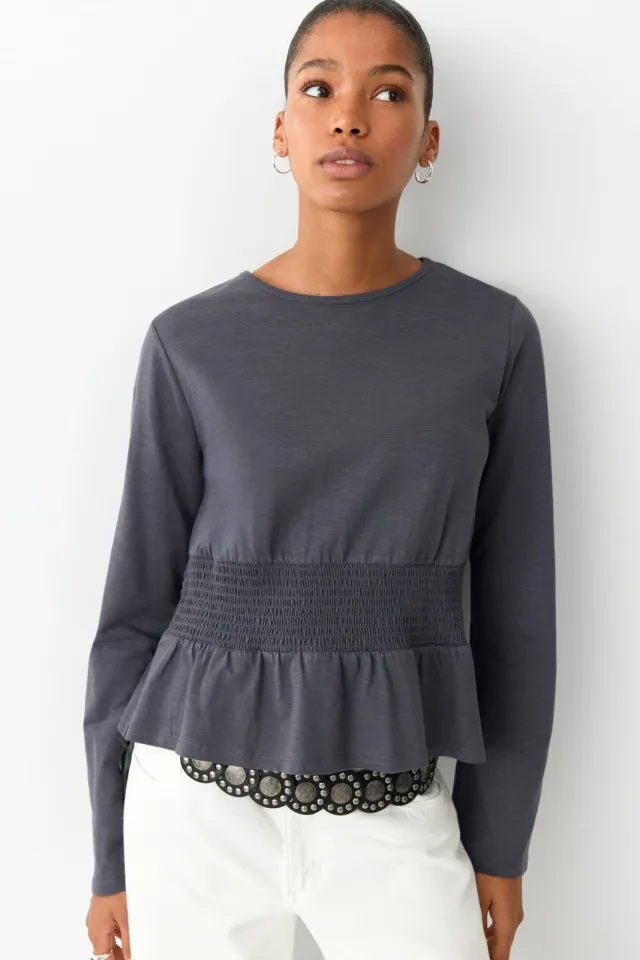 Mango TEEN longsleeve met smockwerk - antraciet
