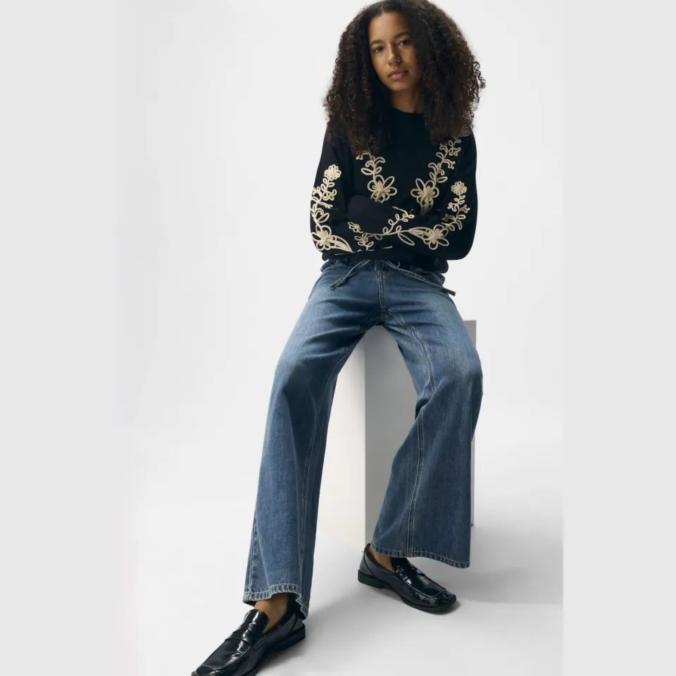 Object wide leg jeans medium blue denim, foto 4