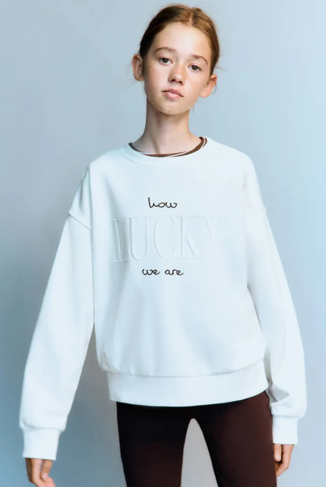 Mango Kids sweater met tekst - ecru