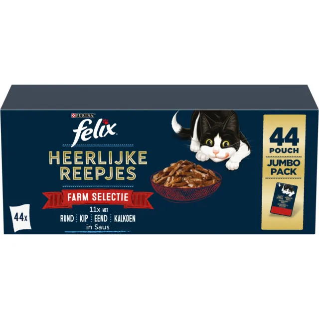 Felix Heerlijke Reepjes Farm Selectie natvoer kat 44 x 80 g, foto 2