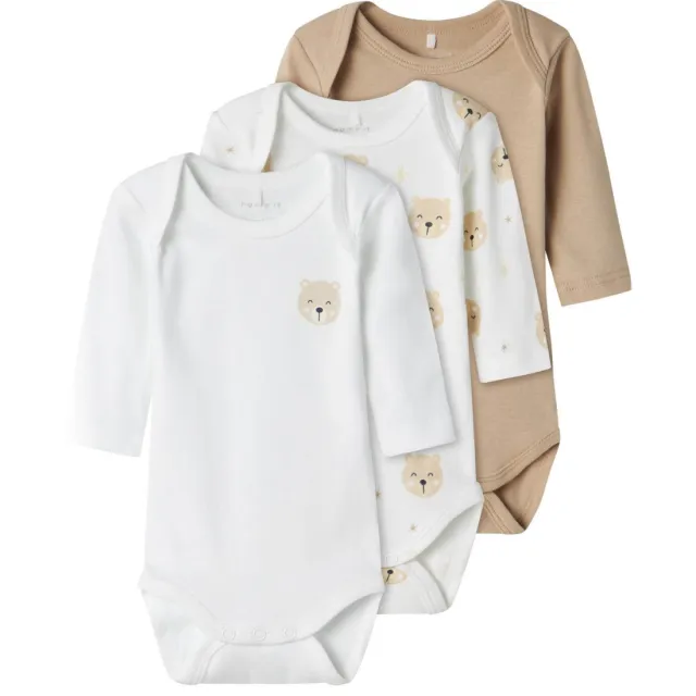 NAME IT BABY romper NBNBODY - zand/wit (set van 3), foto 2