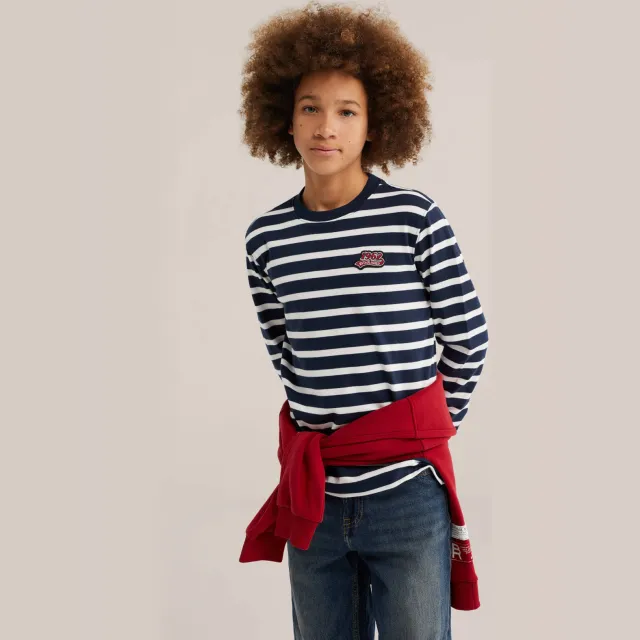 WE Fashion gestreepte longsleeve donkerblauw donkerblauw/wit, foto 4