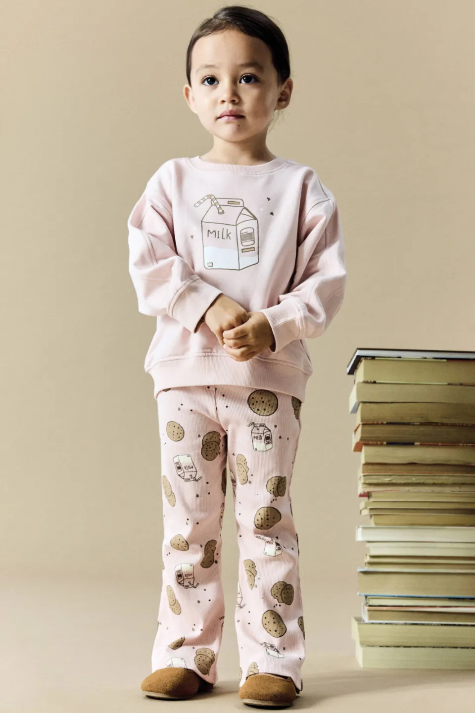 NAME IT MINI flared gebreide broek crème Roze/bruin