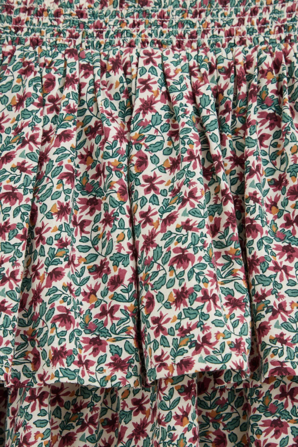 WE Fashion gebloemde korte rok met ruches ecru/groen/donkerrood, foto 7