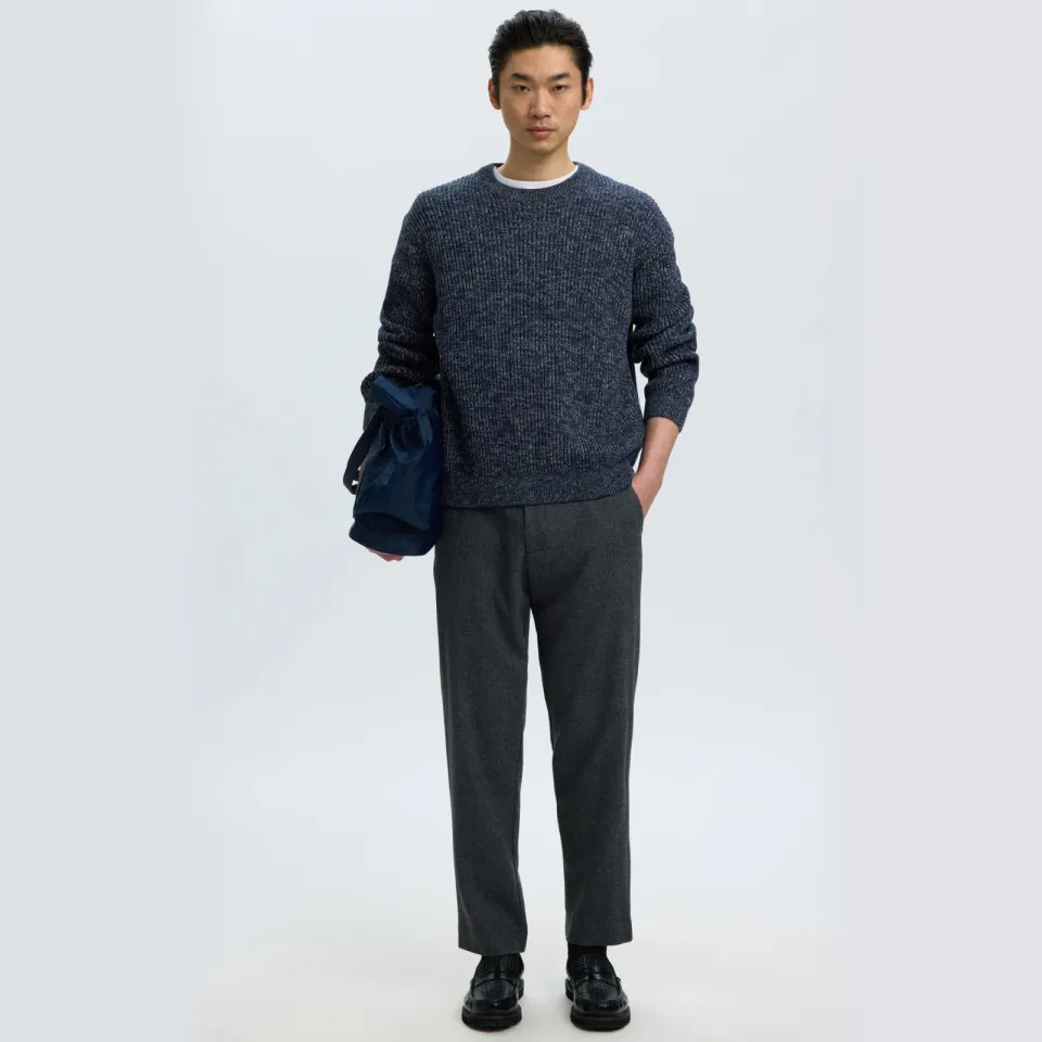 Selected relaxed fit pullover van pure katoen model 'TILUM' Navy Blazer