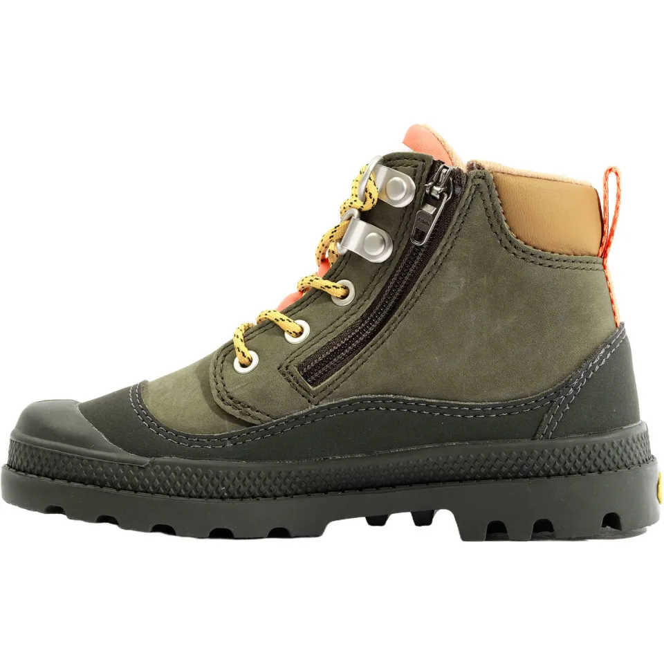 Palladium leren veterschoenen met profielzool - donkergroen/oranje, foto 3