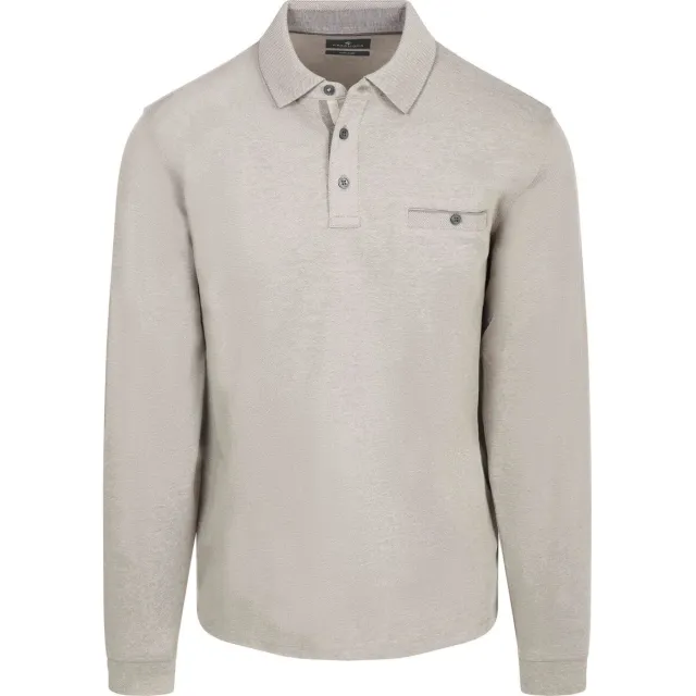Casa Moda Polo Shirt Lange Mouw Casamoda Long Sleeve Polo Structure Grijs beige